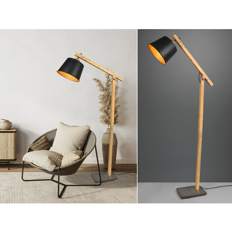 Stehleuchte HARRIS mit Holz & Metallschirm Schwarz-Gold Höhe 156cm