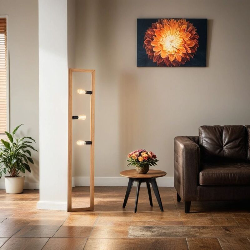 Lichterlebnisse - Stehleuchte HAZO Holz eckig 140cm Wohnzimmer Lampe - gebürstetes Holz, Schwarz