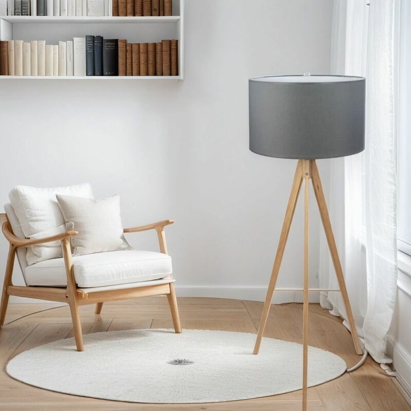Stehleuchte KIROKA Graphit Holz Ø50cm 140cm Leuchte - gebürstetes Holz, Graphit