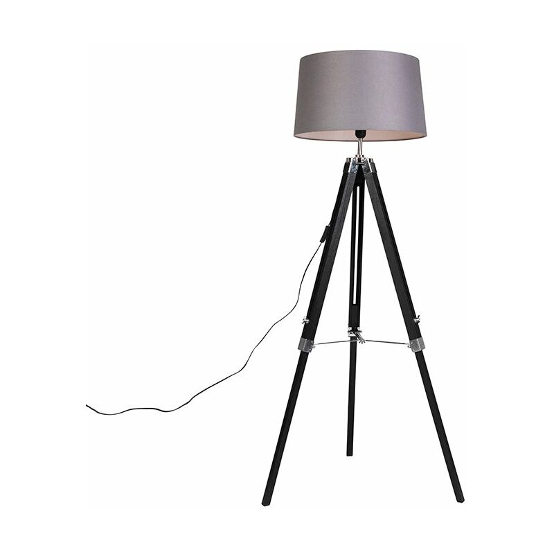 Qazqa - Stehleuchte Schwarz Mit Dunkelgrauem Schirm 45 Cm - Tripod