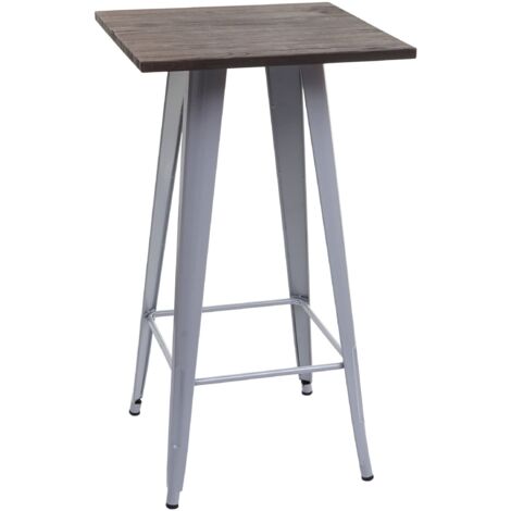 Stehtisch HHG-401 inkl. Holz-Tischplatte, Bistrotisch Bartisch, Metall Industriedesign MVG 107x60x60cm grau