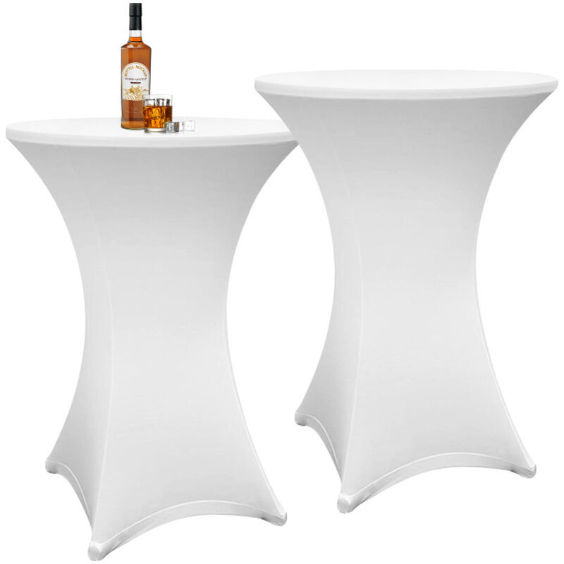 Swanew - Lot de 2 housses blanches pour table haute pliante 105 CM,Blanc,Ø 60-65 cm