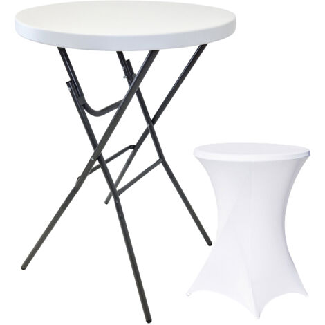 Stehtisch mit Husse Partytisch klappbar Ø 80 cm Höhe 110 cm in Weiß mit pflegeleichter Husse in Weiß