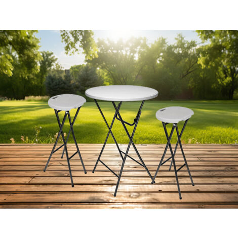 Stehtischgarnitur Klappstehtisch Ø 80cm + 2 Barhocker klappbar weiß