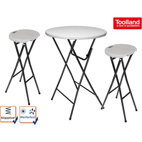Stehtischgarnitur Stehtisch & 2 Barhocker, klappbar Weiss Ø 80cm