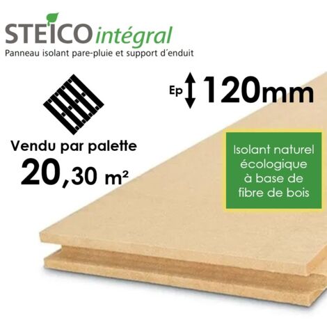 Steico – Panneau d'isolation en laine de bois 120mm – Résistance thermique R=3,00 – Format utile 575x1855mm – Palette entière 20,30m²