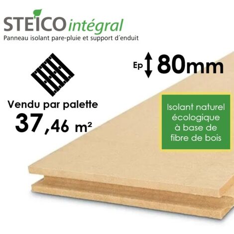 Steico – Panneau d'isolation en laine de bois 80mm – Résistance thermique R=2,00 – Pour isolation thermique par l'extérieur – Palette entière 37,46m²