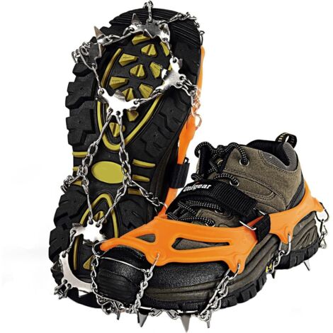 Steigeisen für Wanderschuhe, EIS, Schnee, Griffe, Schneespikes, Eisstollen, Traktion mit Anti-Rutsch, 18 Schuhspikes für Walking, Joggen, Klettern und Wandern,Orange,Größe L
