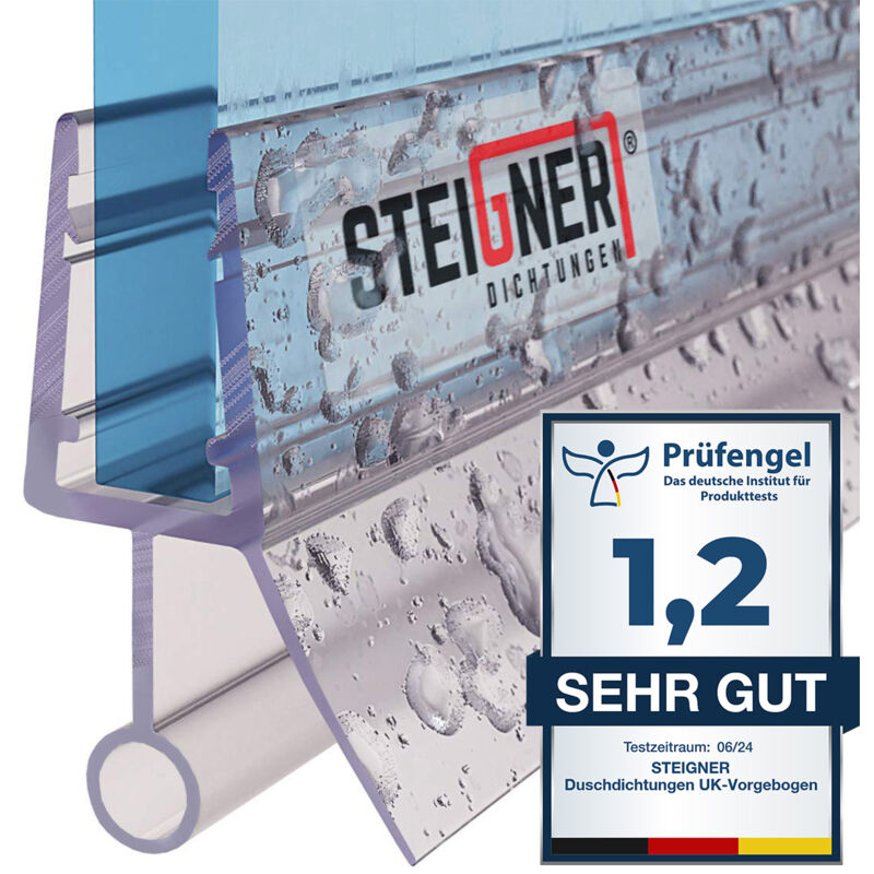 Joint de douche pour paroi en verre, 180cm, vitre 6/7/8mm, joint d'étanchéité pvc droit pour les cabines de douche réctangulaires, UK08 - Steigner