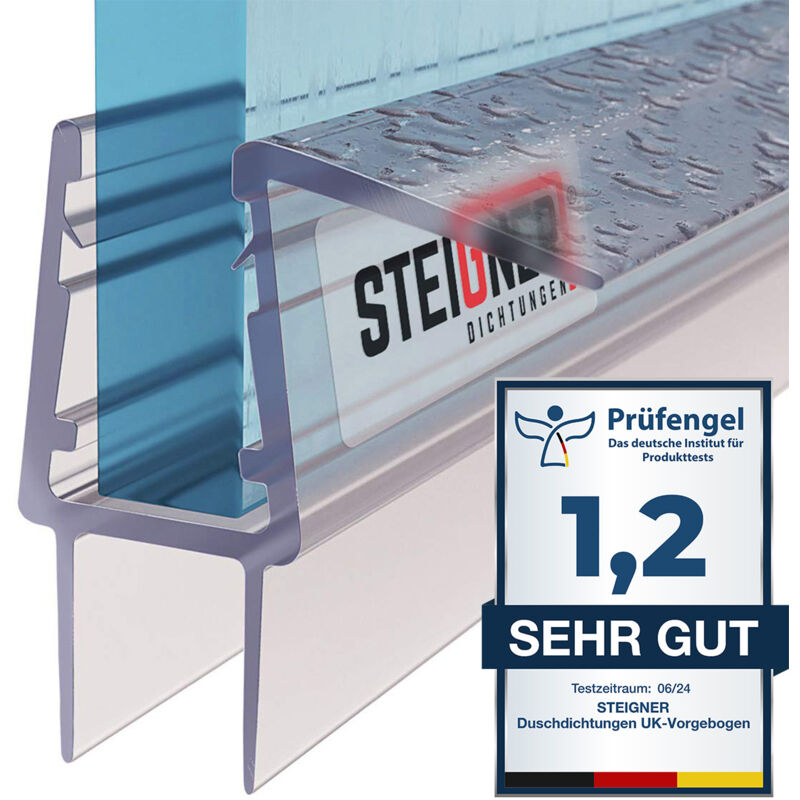 Joint de douche pour paroi en verre, 150cm, vitre 8/ 9 mm, joint d'étanchéité pvc droit pour les cabines de douche réctangulaires, UK20-08 - Steigner