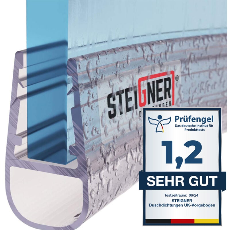 Joint de douche pour paroi en verre, 140cm, vitre 6/7/8mm, joint d'étanchéité pvc courbé pour les cabines de douche arrondies, UK07 - Steigner