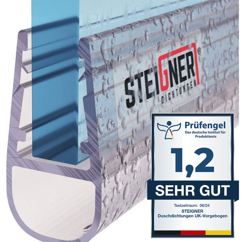 Joint de douche pour paroi en verre, 160cm, vitre 6/7/8mm, joint d'étanchéité pvc droit pour les cabines de douche réctangulaires, UK07 - Steigner