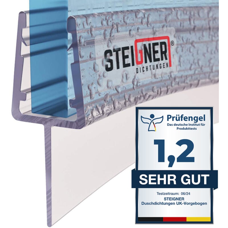 Joint de douche pour paroi en verre, 200cm, vitre 6/7/8mm, joint d'étanchéité pvc courbé pour les cabines de douche arrondies, UK07 - Steigner