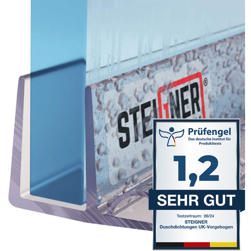 Joint de douche pour paroi en verre, 200cm, vitre 5 / 6 / 7 mm, joint d'étanchéité droit pvc, UK21 - Steigner