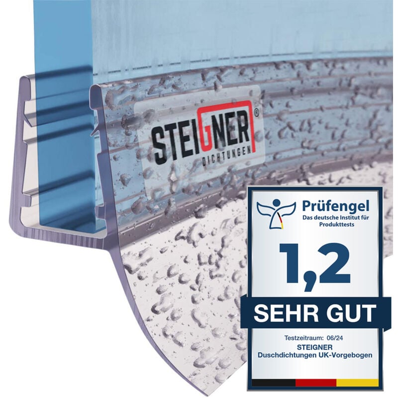 Joint de douche pour paroi en verre, 110cm, vitre 6/7/8mm, joint d'étanchéité pvc courbé pour les cabines de douche arrondies, UK12 - Steigner