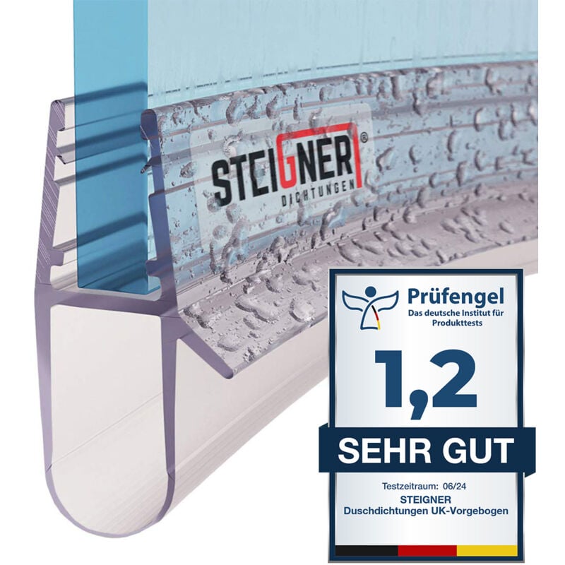 Joint de douche pour paroi en verre, 120cm, vitre 5/6/7/8mm, joint d'étanchéité pvc courbé pour les cabines de douche arrondies, UK17 - Steigner