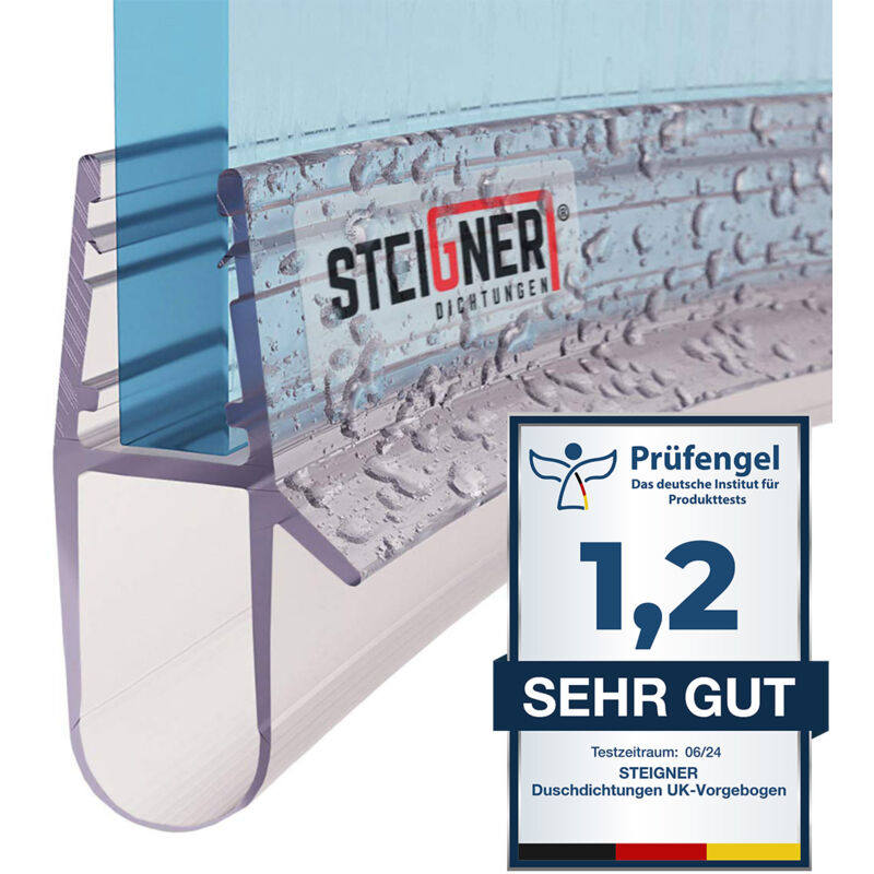 Joint de douche pour paroi en verre, 100cm, vitre 5/6/7/8mm, joint d'étanchéité pvc courbé pour les cabines de douche arrondies, UK17 - Steigner