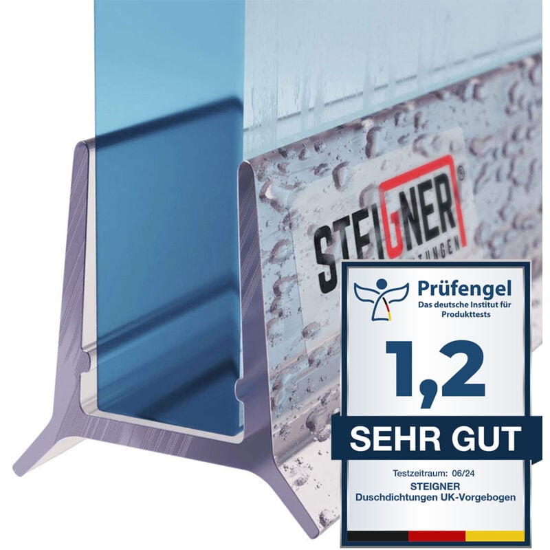 Joint de douche pour paroi en verre, 170cm, vitre 7/ 8 mm, joint d'étanchéité pvc droit pour les cabines de douche réctangulaires, UK24-08 - Steigner