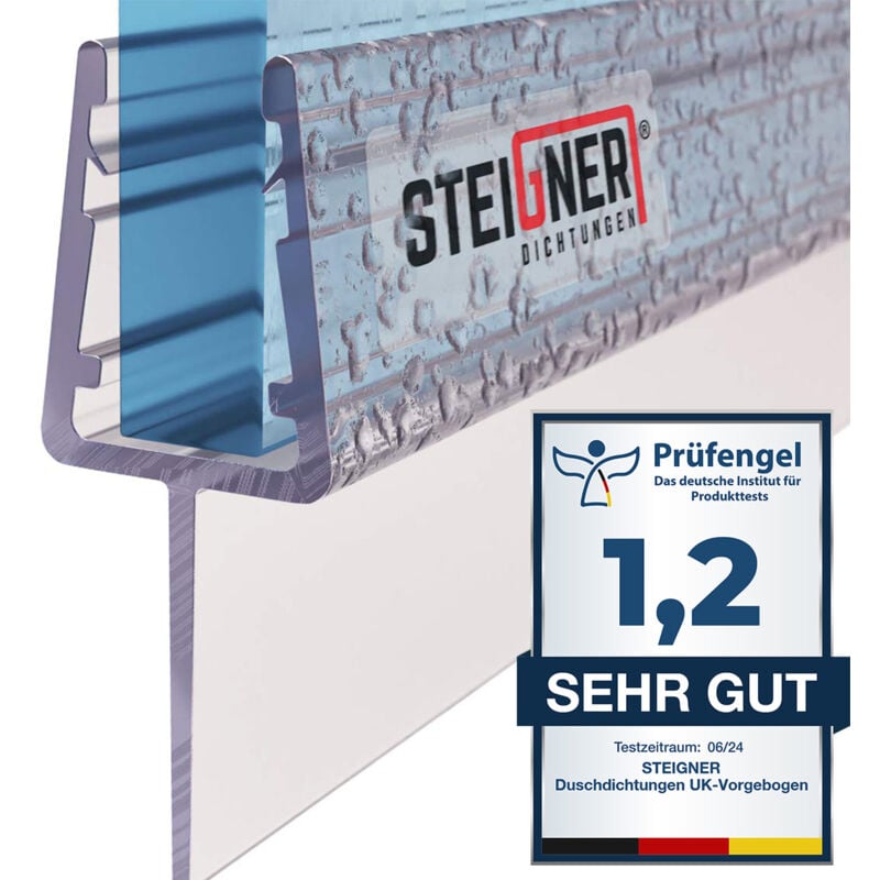 Joint de douche pour paroi en verre, 150cm, vitre 6/ 7/ 8 mm, joint d'étanchéité pvc droit pour les cabines de douche réctangulaires, UK10 - Steigner