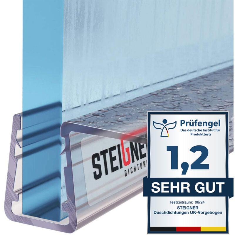 Joint de douche pour paroi en verre, 190cm, vitre 6/ 7/ 8 mm, joint d'étanchéité pvc droit pour les cabines de douche réctangulaires, UK11 - Steigner