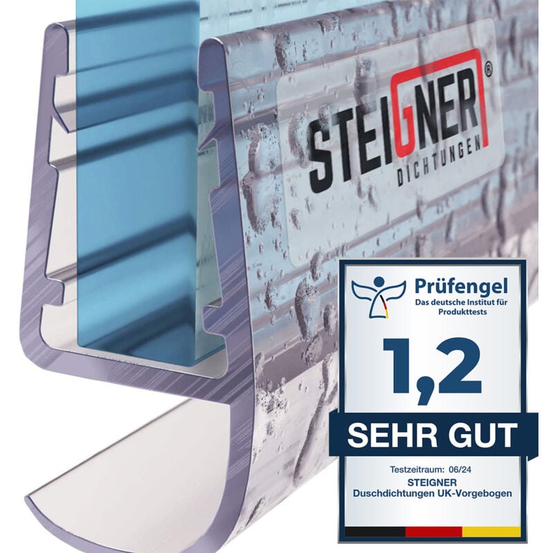 Steigner - Joint de douche pour paroi en verre, 200cm, vitre 5/ 6/ 7/ 8 mm, joint d'étanchéité pvc droit pour les cabines de douche réctangulaires,