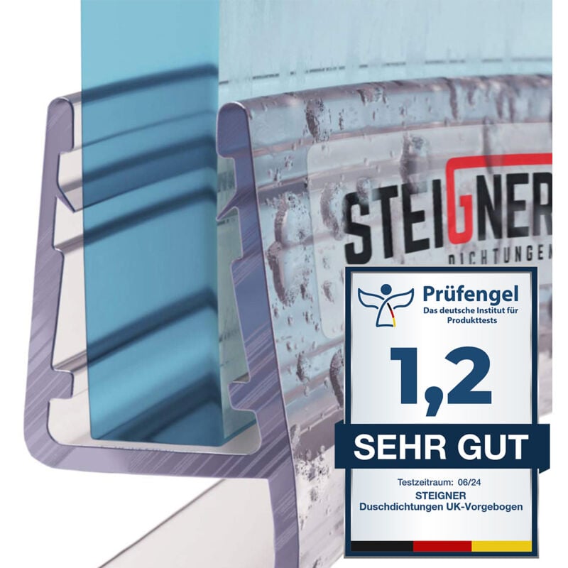 Joint de douche pour paroi en verre, 110cm, vitre 5/6/7/8mm, joint d'étanchéité pvc courbé pour les cabines de douche arrondies, UK15 - Steigner