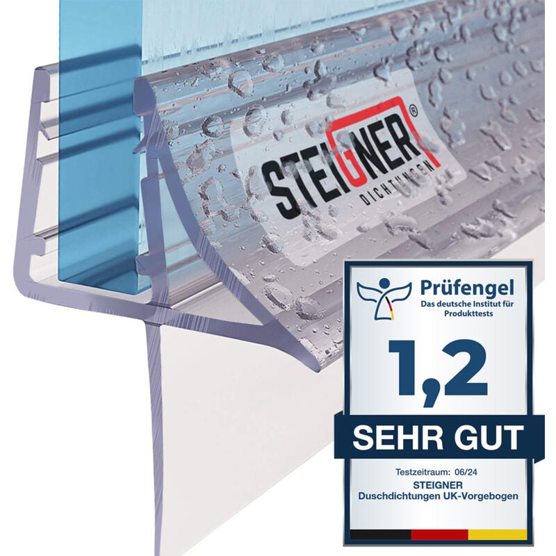 Joint de douche pour paroi en verre, 190cm, vitre 6/7/8mm, joint d'étanchéité pvc droit pour les cabines de douche réctangulaires, UK09 - Steigner