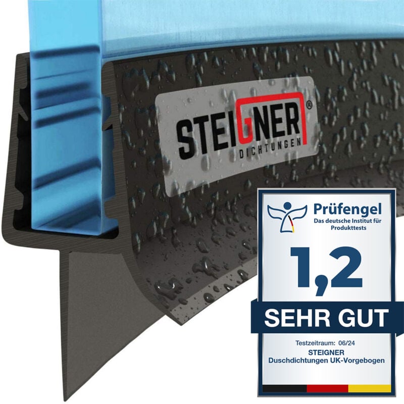 Joint de Douche, 200 cm, Verre d'épaisseur 6/7/8 mm, Courbé Joint d'étanchéité pvc, Noir, UK03S - Steigner