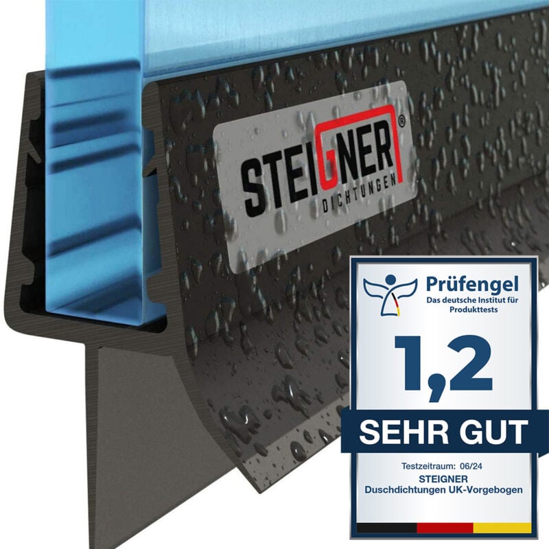 Joint de Douche, 180 cm, Verre d'épaisseur 6/7/8 mm, Droit Joint d'étanchéité pvc, Noir, UK03S - Steigner