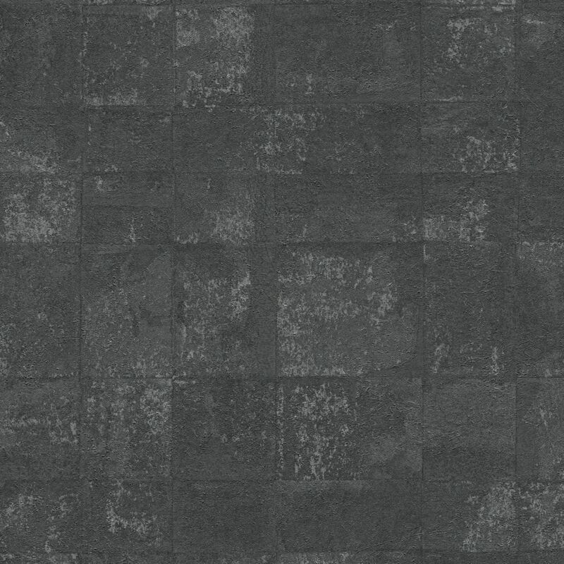 Profhome - Stein Kacheln Tapete 396714 Heißgeprägte Vliestapete Strukturiert Im Metallic-look Schwarz Anthrazit Platin 5, 33 M2