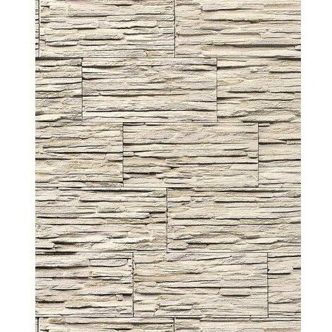 Stein Tapete EDEM 1003-33 Tapete Naturstein Bruch-Stein Mauer Optik geprägte Struktur hochwaschbar hellbeige weiß grau