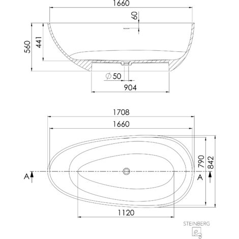 Steinberg Serie 540 Badewanne, freistehend, Solid Surface,