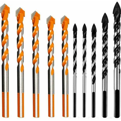 Steinbohrer 10 Stück Hartmetallbohrer für Fliesen, professionelle Bohrer, für Glas, Metall, Stahl, Keramikfliesen, Porzellan, Beton, Ziegel und Holz, 6 mm/8 mm/10 mm/12 mm