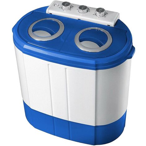 Steinborg Mini Waschmaschine + Wäsche Schleuder bis 3 KG 2 getrennte Kammern Camping Waschmaschine Mobile Waschmaschine inkl. Ab- und Zulaufschlauch Eingebaute Trocknerfunktion - Blau/Weiß