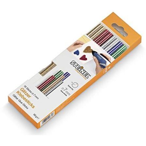 Steinel Glitzer Klebesticks Ø 7 mm 16 Bastoncini, 96 g, 150 mm di Lunghezza, Colla Colorata a Caldo, in 5 Colori Diversi, Glitter, Ø 7 mm-16 Stück, unità