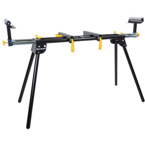 Steiner – Support stationnaire pour scie à onglet 150kg – Hauteur ajustable 90-100 cm – Extensions latérales avec servantes à rouleaux