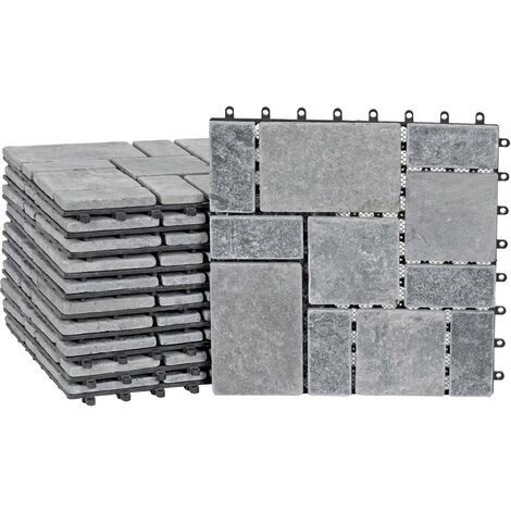 Steinfliese HHG-929, Bodenfliese Steckfliese Balkon/Terrasse Naturstein, 11x je 30x30cm = 1m² dunkelgrau