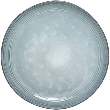 Steingutteller 26cm Blume rustikal blau