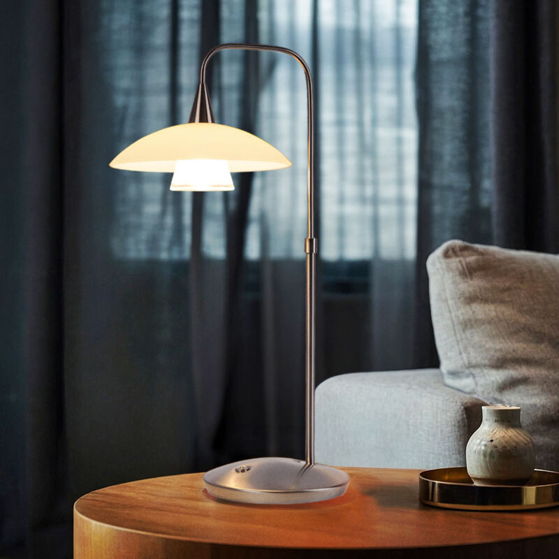 Steinhauer Tischlampe Dimmbar Led Nachttischleuchte Wohnzimmerlampe Tischleuchte, Metall Stahl, Glas Weiß, 3w 300lm Warmweiß, Bxh 18 X 45 Cm