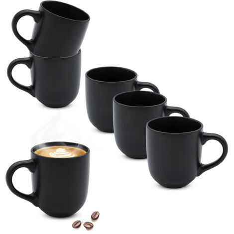 Steinzeug Kaffeetasse 300 ml schwarz matt - 6er Set - Kaffeebecher mit Henkel 10 x 8,3 cm - Feinkeramik