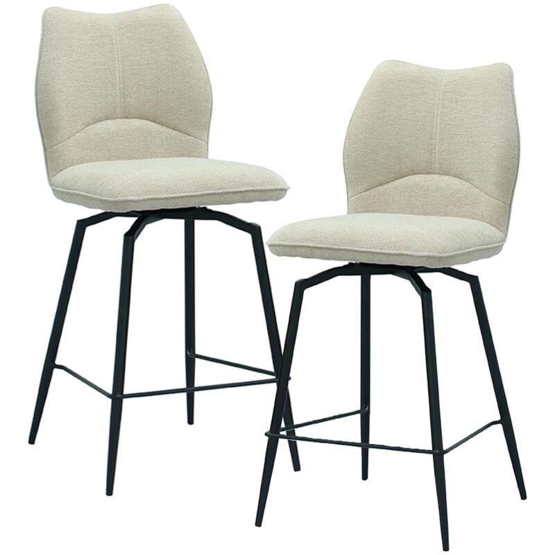 Mobilier Deco - stela - Lot de 2 tabourets pivotants en tissu blanc écru piètement métal noir
