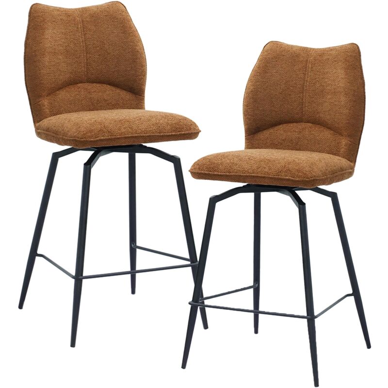 STELA - Lot de 2 tabourets pivotants en tissu rouille piètement métal noir STELA - Lot de 2 tabourets pivotants en tissu rouille piètement métal noir
