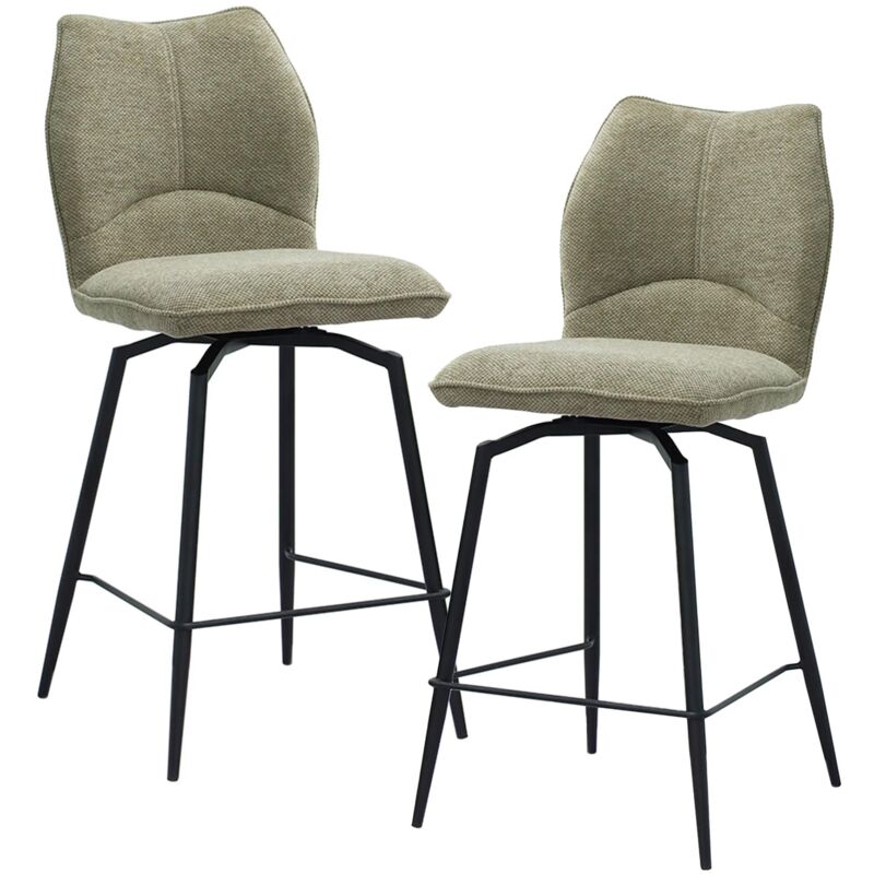 STELA - Lot de 2 tabourets pivotants en tissu taupe piètement métal noir STELA - Lot de 2 tabourets pivotants en tissu taupe piètement métal noir