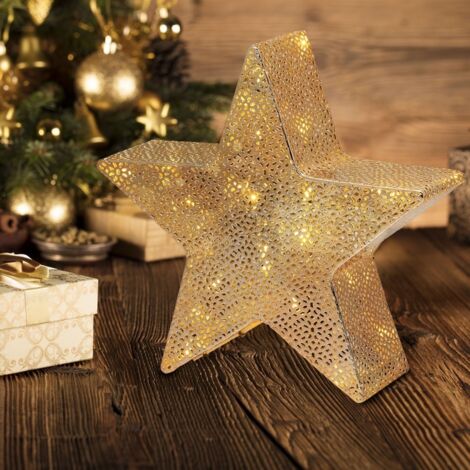 Stella a 5 punte color champagne con led bianco caldo decorazione natalizia -28 cm