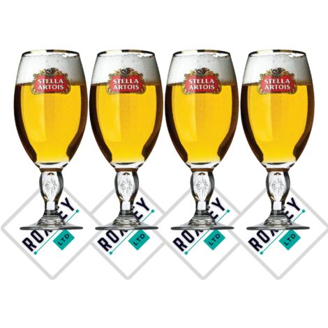 Stella Artois - Lot de 4 verres demi-pinte 28 cl + sous-verres - Roxley