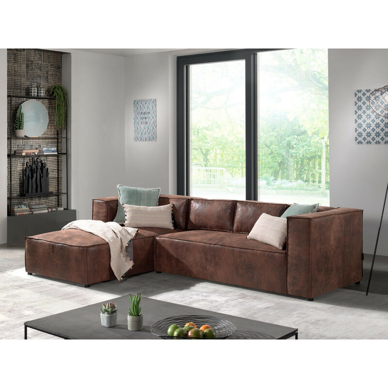 Stella - canapé d'angle - 4 places - style industriel - gauche Couleur - Marron - Marron