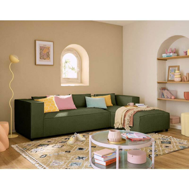 Lisa Design - Stella - canapé d'angle droit - 4 places - en tissu texturé - vert olive
