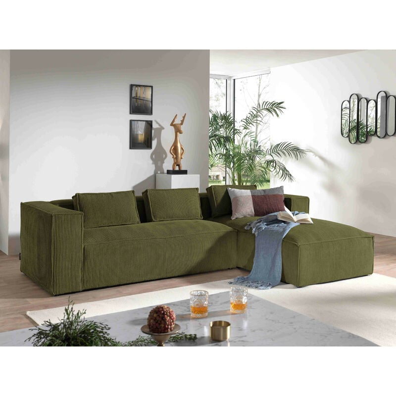 Lisa Design - Stella - canapé d'angle - en velours côtelé - 4 places -style contemporain - droit - vert
