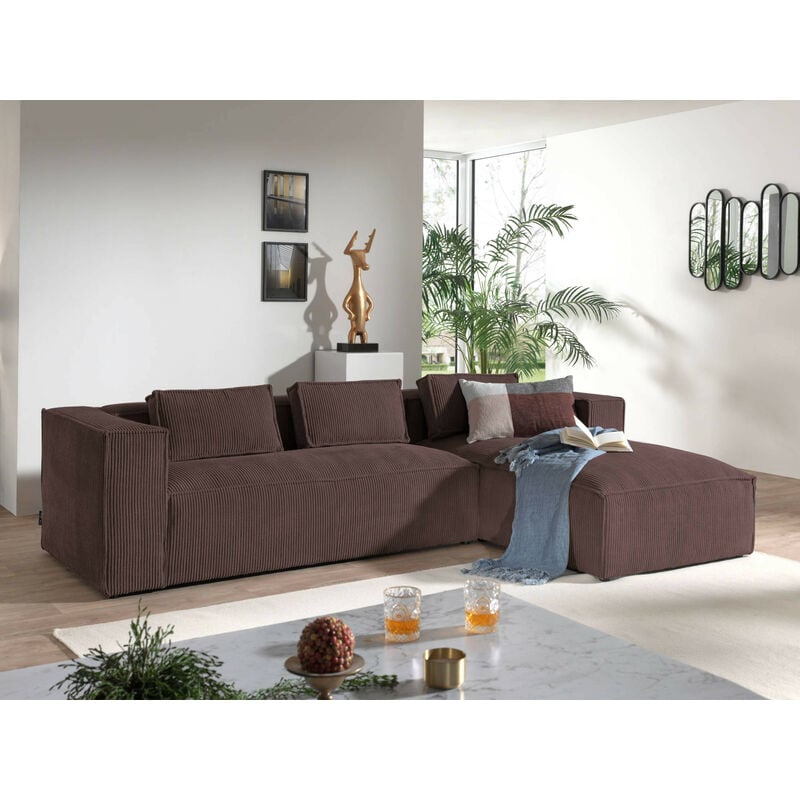 Lisa Design - Stella - canapé d'angle - en velours côtelé - 4 places -style contemporain - droit - marron