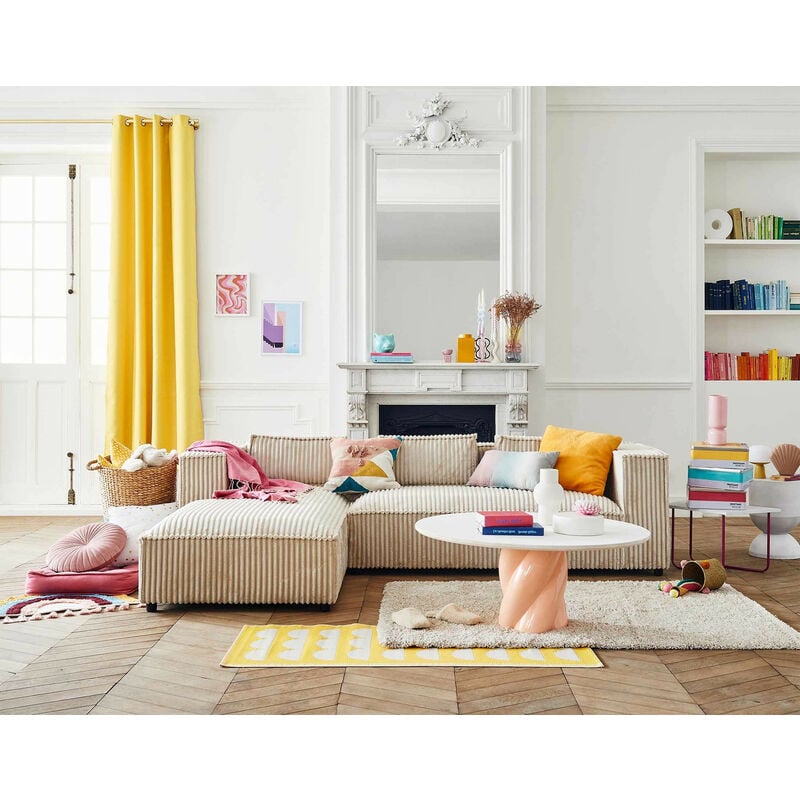 Lisa Design - Stella - canapé d'angle gauche - 4 places - en velours côtelé grosses côtes - beige